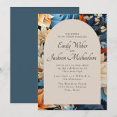 Invitation Mariage d'arc floral de la Marine Ivory Orange (Devant / Derrière)