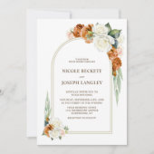 Invitation Mariage d'arc floral orange brulé Rose blanche (Devant)