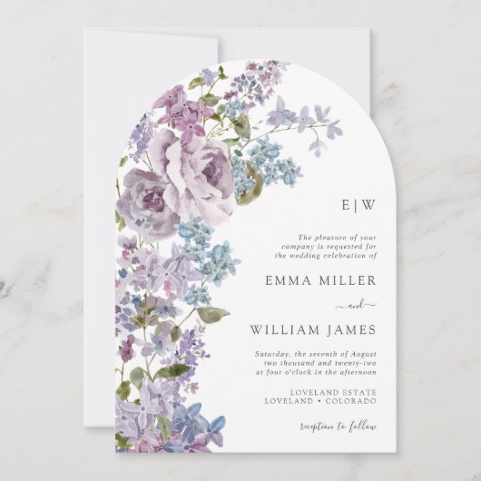 Invitation Mariage d'arc Lilac monogramme (Devant)