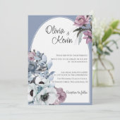 Invitation Mariage d'arc moderne bleu et rose (Debout devant)