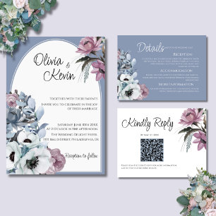 Invitation Mariage d'arc moderne bleu et rose
