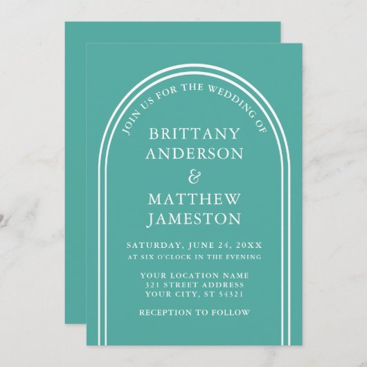Invitation Mariage d'arc moderne et élégant Turquoise (Devant / Derrière)