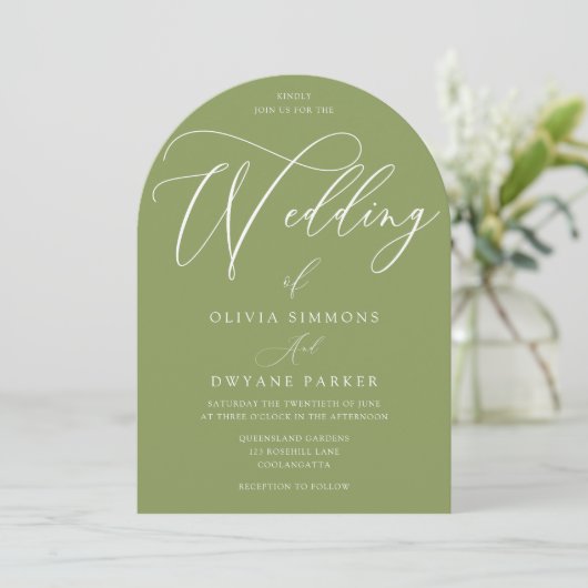 Invitation Mariage d'arc moderne Moss Green (Debout devant)
