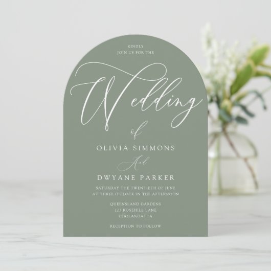 Invitation Mariage d'arc moderne Sage Green (Debout devant)