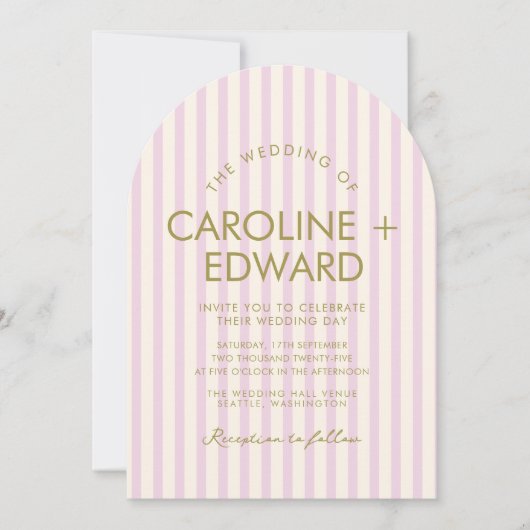 Invitation Mariage d'arc Pastel rayé (Devant)