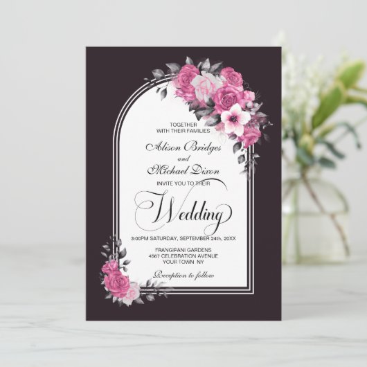 Invitation Mariage d'arc rose (Debout devant)