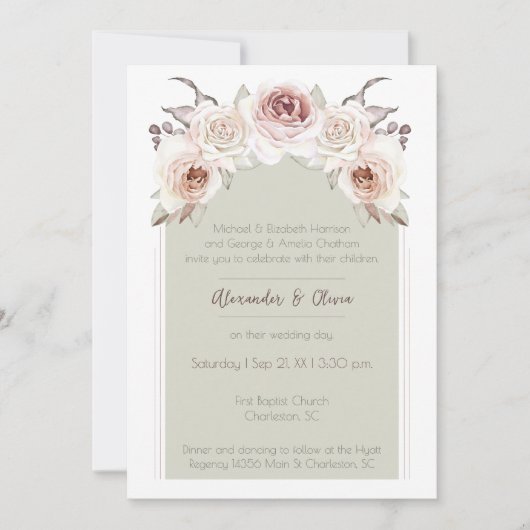 Invitation Mariage d'arc Rose de Bohême (Devant)