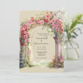 Invitation Mariage d'arc rose et rouge fleuri (Debout devant)