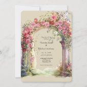 Invitation Mariage d'arc rose et rouge fleuri (Devant)