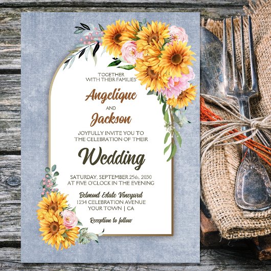 Invitation Mariage d'arc rose rose rose tournesol rustique