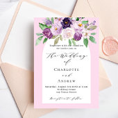Invitation Mariage d'arc rose violet de fleurs couleur eau