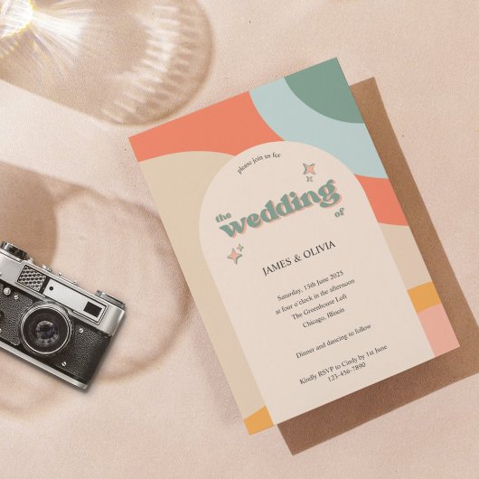 Invitation Mariage d'arc Super moderne rétro coloré