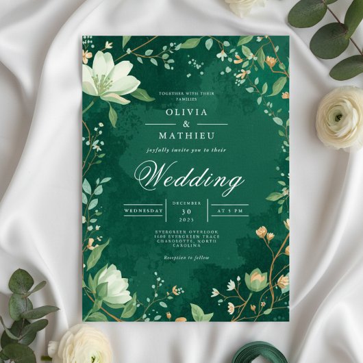 Invitation Mariage d'arc végétal profond vert