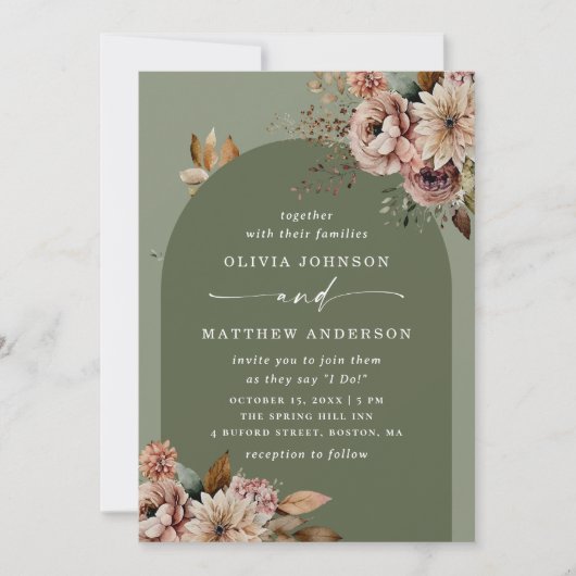 Invitation Mariage d'arc vert d'olive Muet | Boho Dusty Sage (Devant)