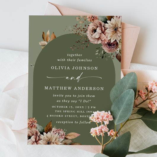 Invitation Mariage d'arc vert d'olive Muet | Boho Dusty Sage