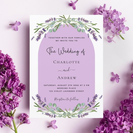 Invitation Mariage d'arc violet de lavande d'eucalyptus