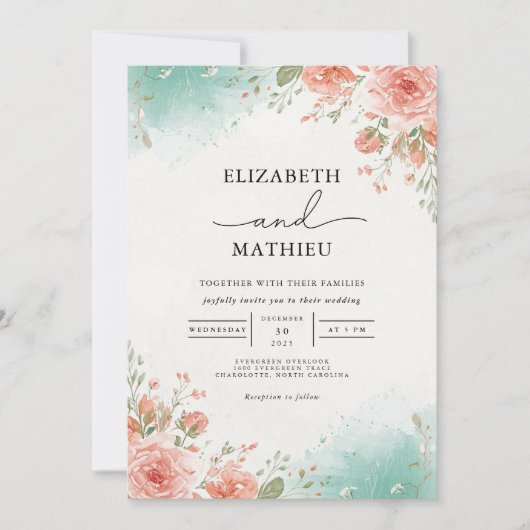 Invitation Mariage d'arcade botanique de Coral Blush (Devant)