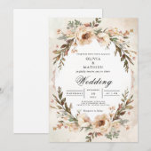 Invitation Mariage d'arcade florale en crème usée (Devant / Derrière)