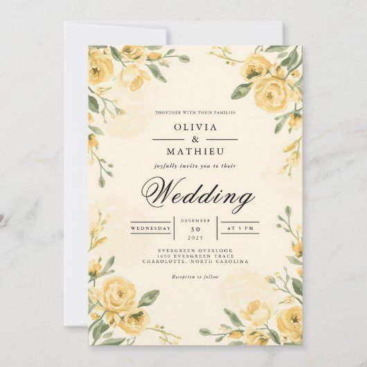 Invitation Mariage d'arcades florales d'or (Devant)
