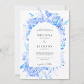 Invitation Mariage d'arche à fleurs bleu aquarelle (Devant)