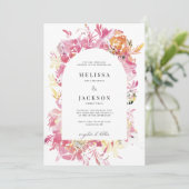 Invitation Mariage d'arche à fleurs rose et bleu (Debout devant)