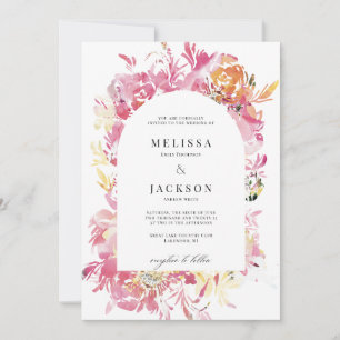 Invitation Mariage d'arche à fleurs rose et bleu