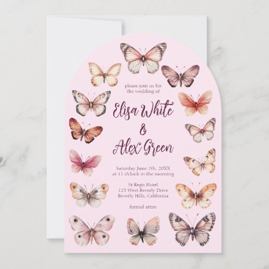 Invitation Mariage d'arche à papillons Élégant (Devant)