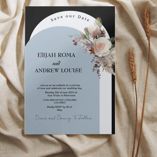 Invitation Mariage d'arche Boho noir et bleu