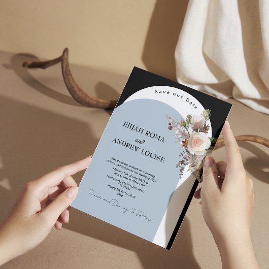 Invitation Mariage d'arche Boho noir et bleu