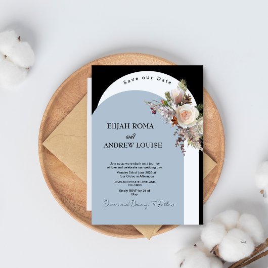 Invitation Mariage d'arche Boho noir et bleu