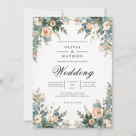 Invitation Mariage d'arche botanique Apricot souple (Devant)