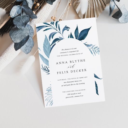 Invitation Mariage d'arche botanique bleu sauvage