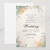 Invitation Mariage d'arche botanique Coastal Shell (Devant / Derrière)