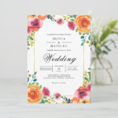 Invitation Mariage d'arche botanique corail et Rose (Debout devant)
