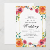 Invitation Mariage d'arche botanique corail et Rose (Devant / Derrière)