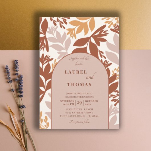 Invitation Mariage d'arche botanique en terre cuite moderne