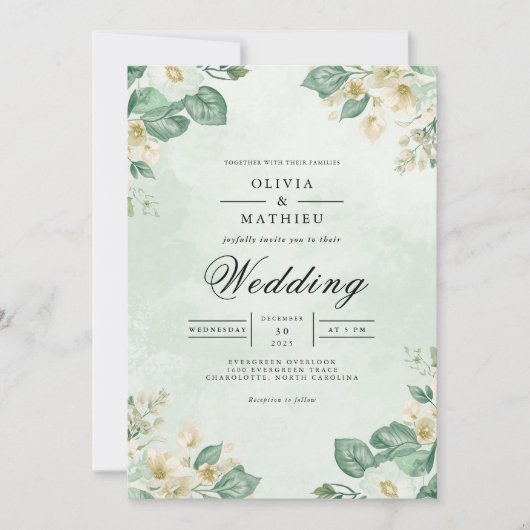 Invitation Mariage d'arche botanique Sage & Cream (Devant)