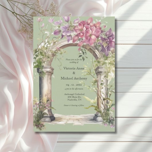 Invitation Mariage d'arche d'aquarelle de couleur verte Sage