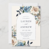 Invitation Mariage d'arche d'argent bleu de la marine (Devant)