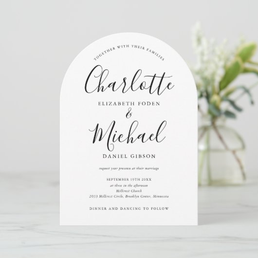 Invitation Mariage d'arche de code QR en noir et blanc (Debout devant)