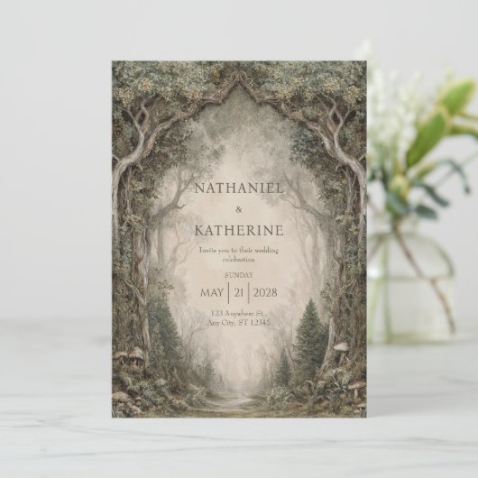 Invitation Mariage d'arche de conte forestier enchanté (Debout devant)