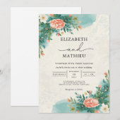 Invitation Mariage d'arche de fleur d'aquarelle corail (Devant / Derrière)