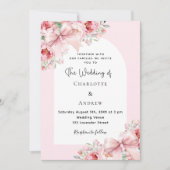 Invitation Mariage d'arche de fleurs roses (Devant)