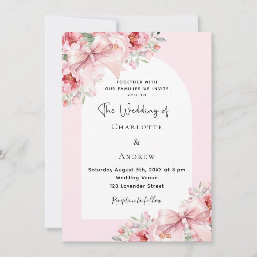 Invitation Mariage d'arche de fleurs roses (Devant)