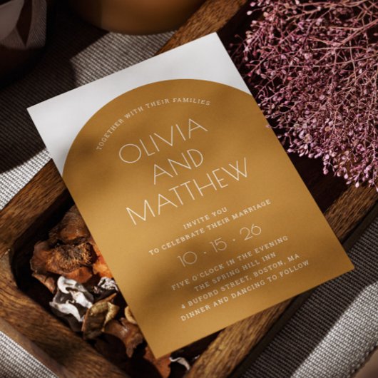 Invitation Mariage d'arche de typographie moderne jaune mouta