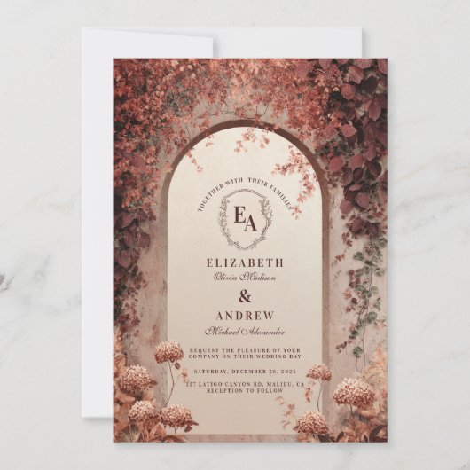 Invitation Mariage d'arche de vignoble rustique (Devant)