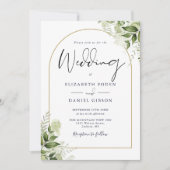 Invitation Mariage d'arche d'or Floral QR Code vert (Devant)