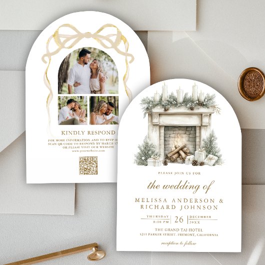 Invitation Mariage d'arche du code QR de la cheminée de Noël