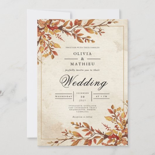 Invitation Mariage d'arche en ambre rustique (Devant)
