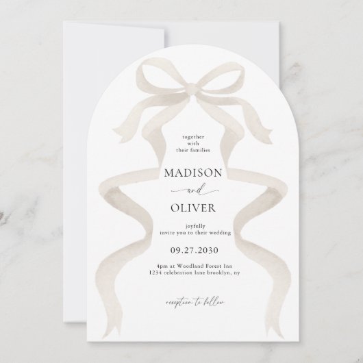 Invitation Mariage d'arche en ivoire Beige Bow (Devant)